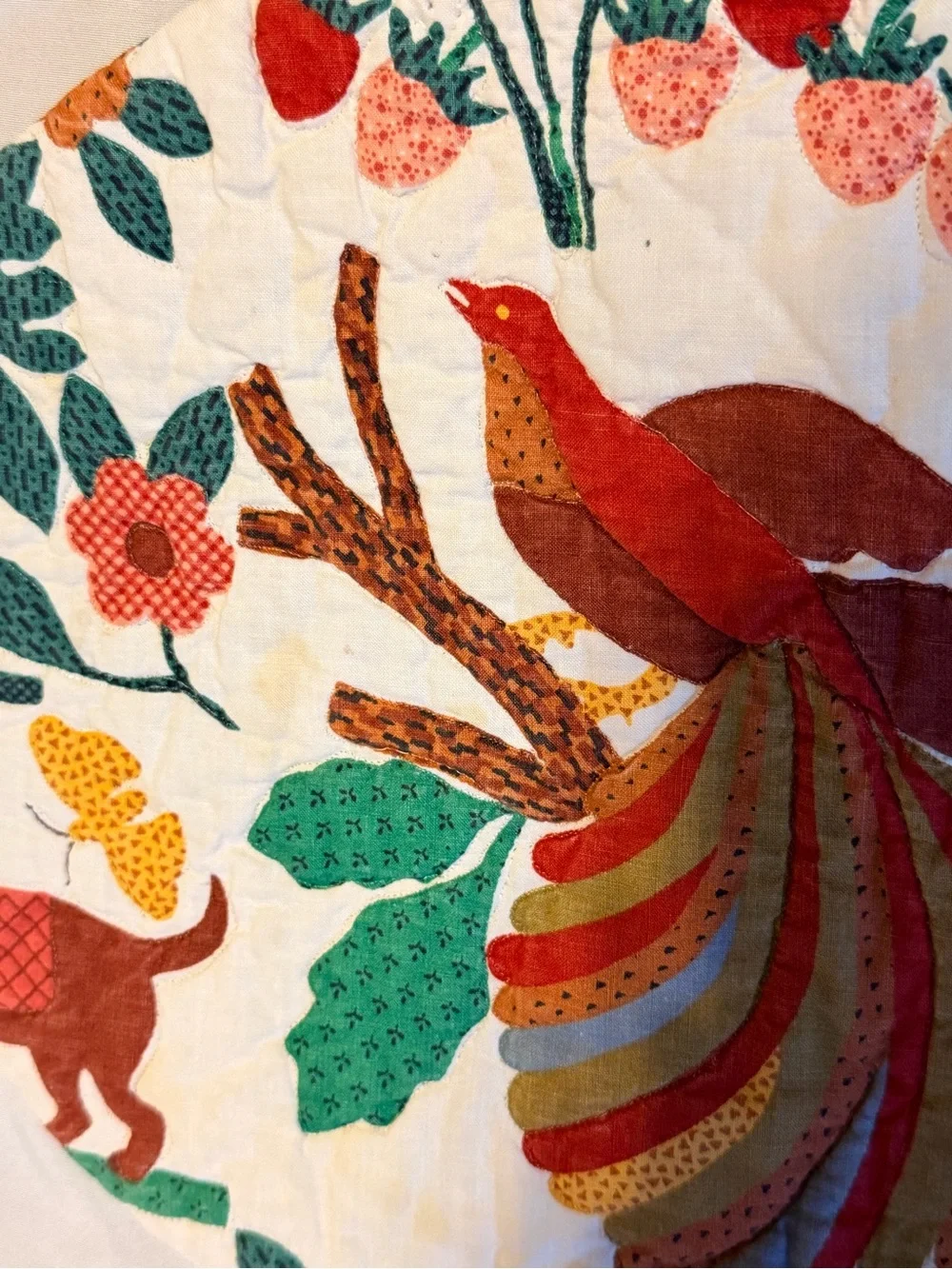 Handmade Quilted Bird Floral Oval Placemats Set of 2 Cottagecore Farmhouse 11x16